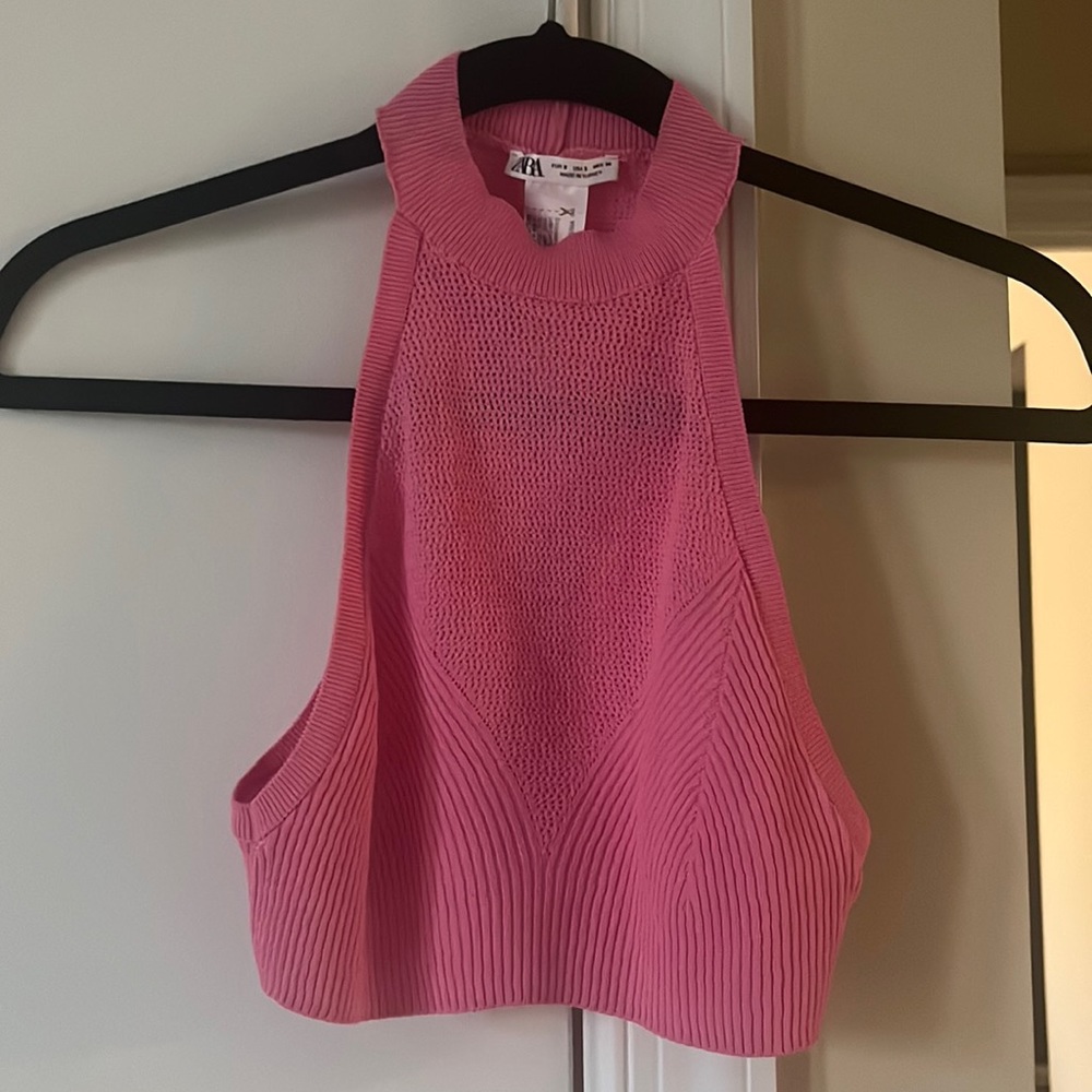 Zara hot pink knit crop top